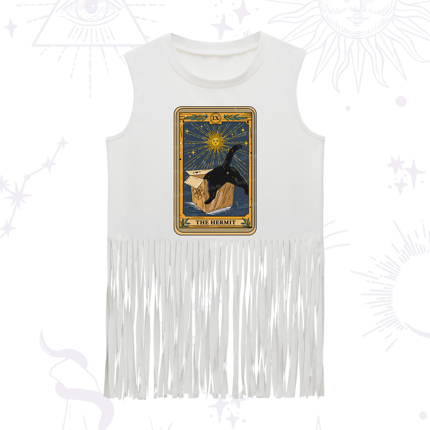 Purplehecate The Cardboard Hermit Cat Tarot Fringe Tank Top