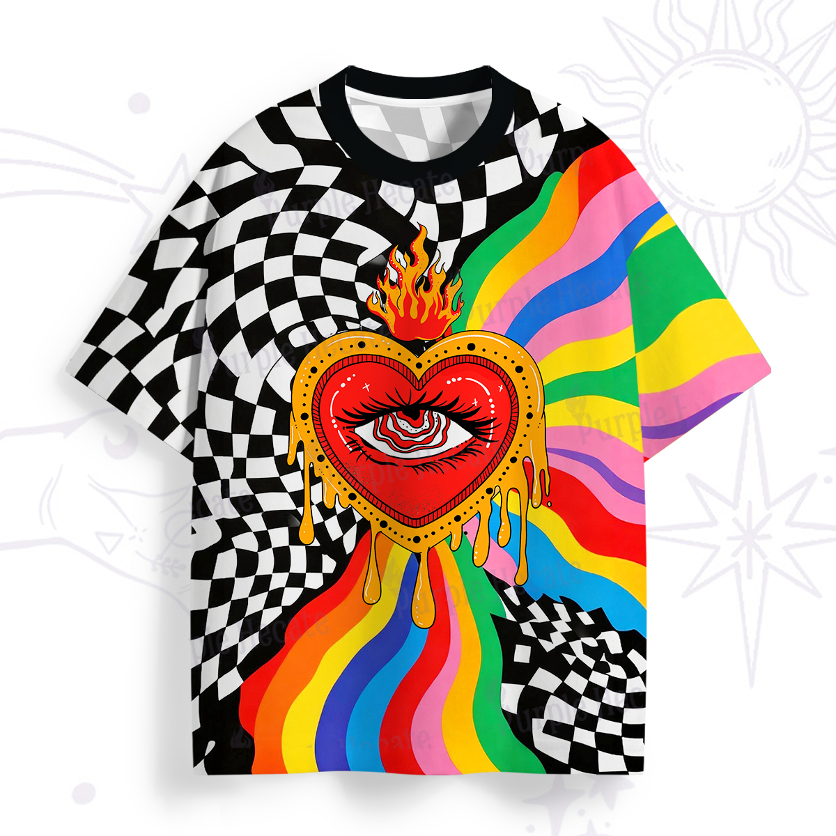 Purplehecate Trippy Rainbow Heart Eye All Over Print T-Shirt