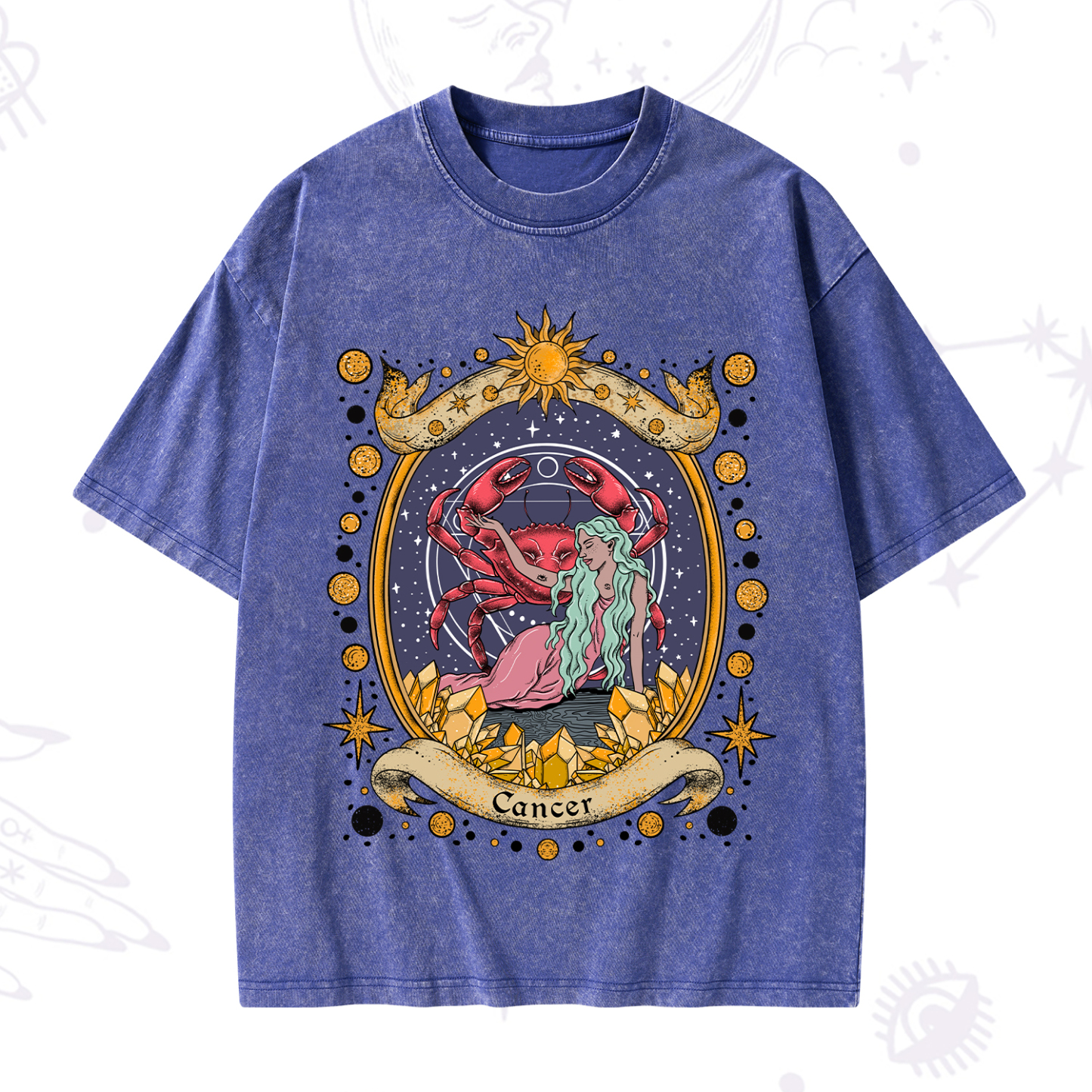 Purplehecate Celestial Cancer Zodiac Washed T-Shirt