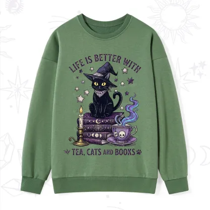 Purplehecate Life Is Better With Cats And Books Sweatshirt