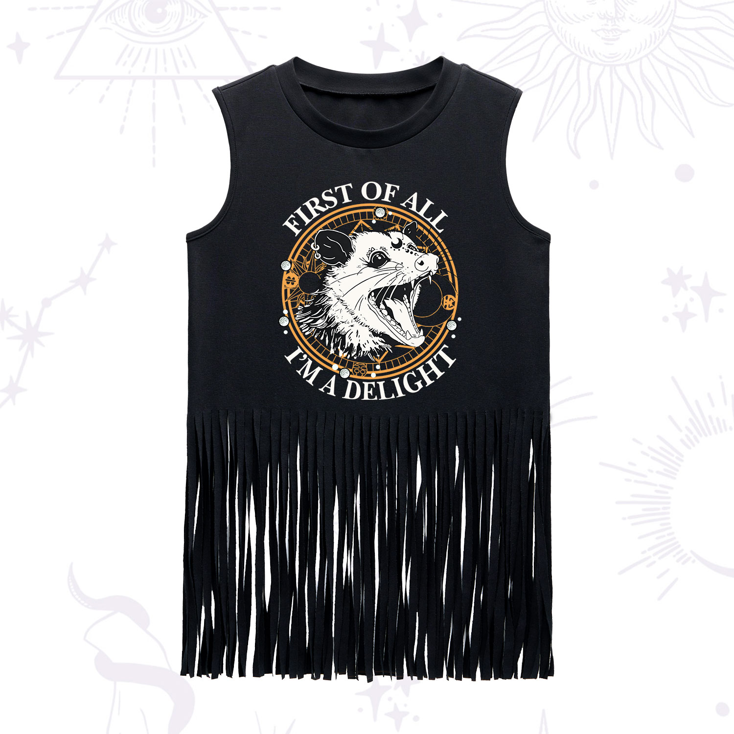 Purplehecate First Of All I Am A Delightful Angry Opossum Fringe Tank Top