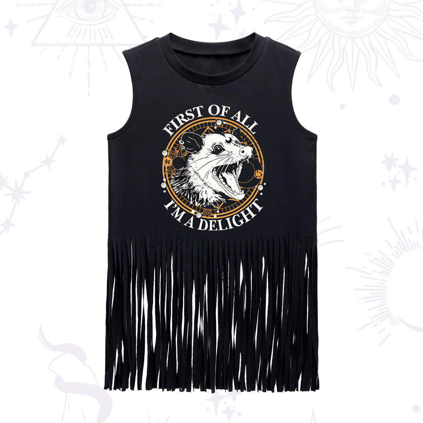 Purplehecate First Of All I Am A Delightful Angry Opossum Fringe Tank Top