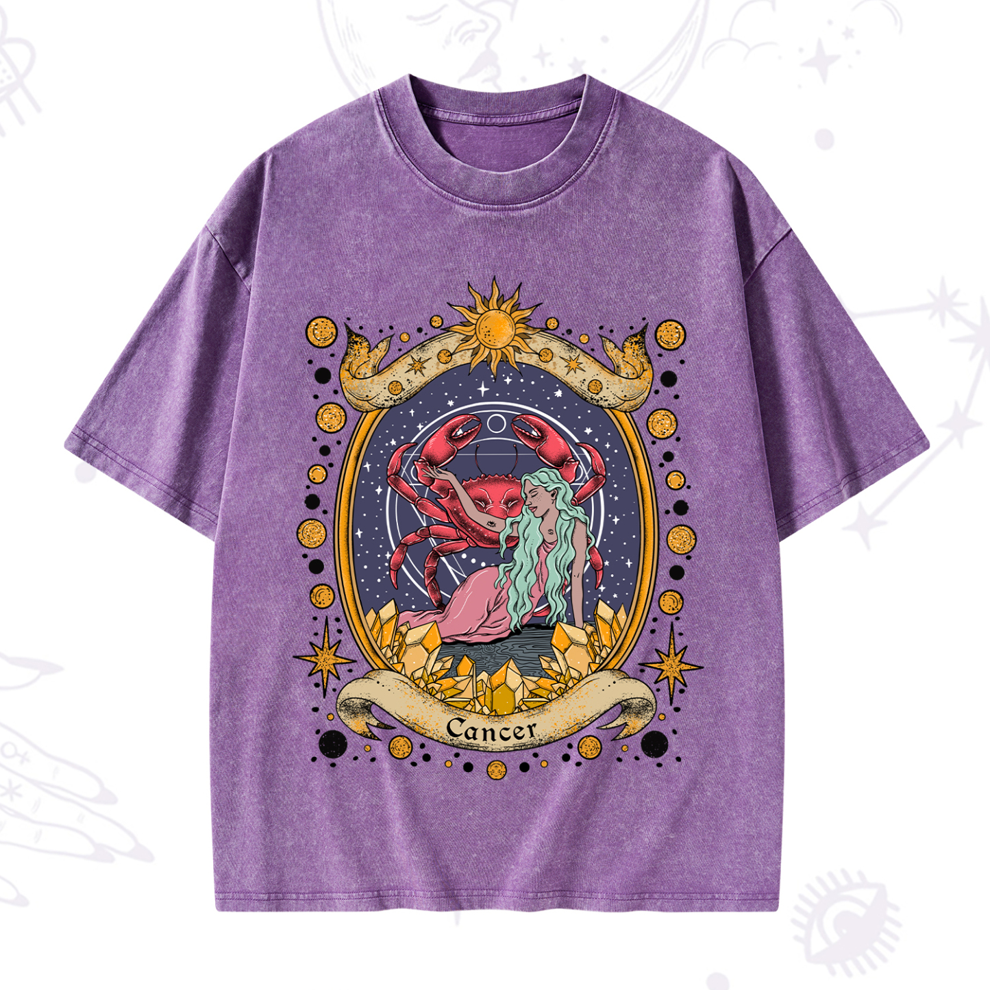 Purplehecate Celestial Cancer Zodiac Washed T-Shirt