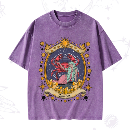 Purplehecate Celestial Cancer Zodiac Washed T-Shirt
