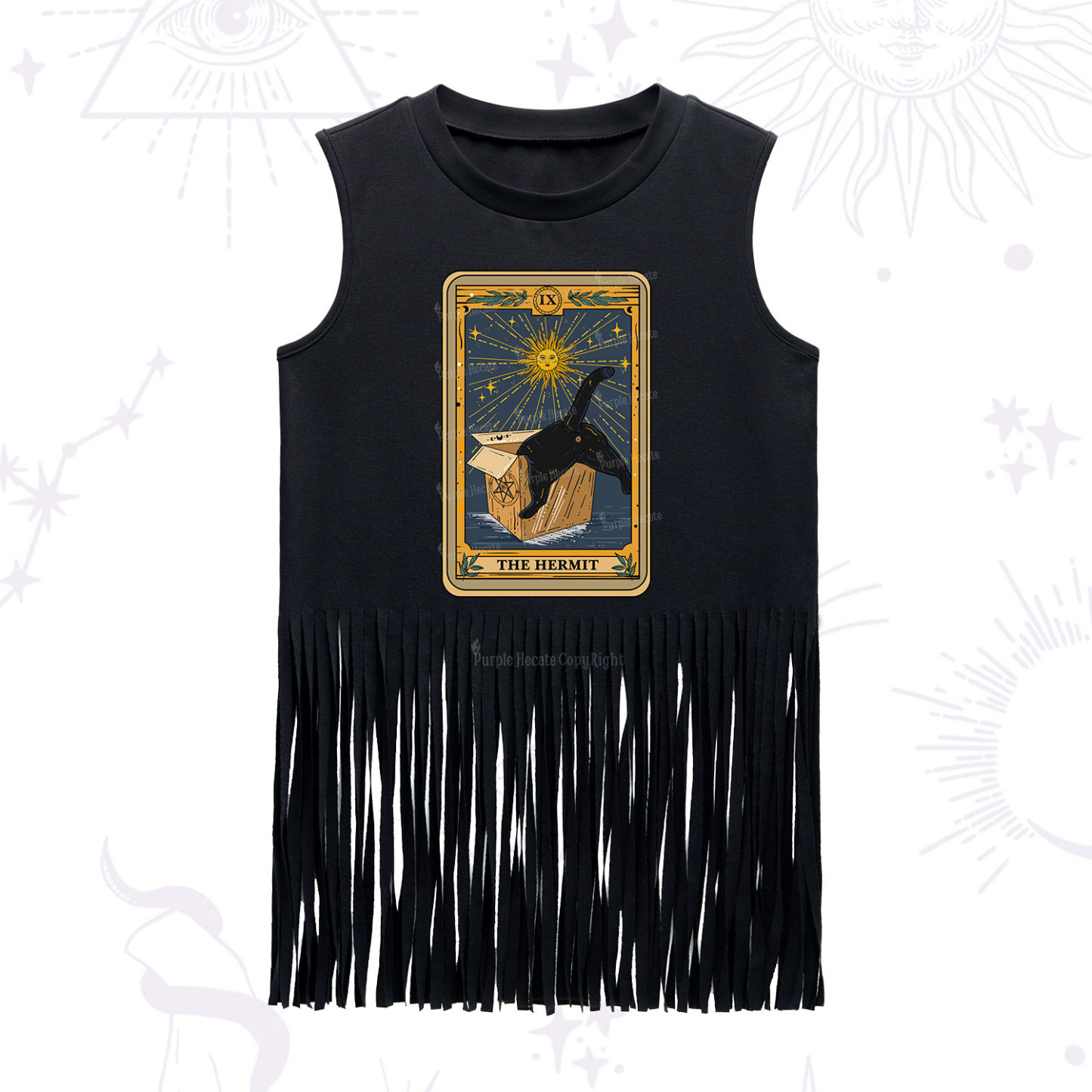 Purplehecate The Cardboard Hermit Cat Tarot Fringe Tank Top