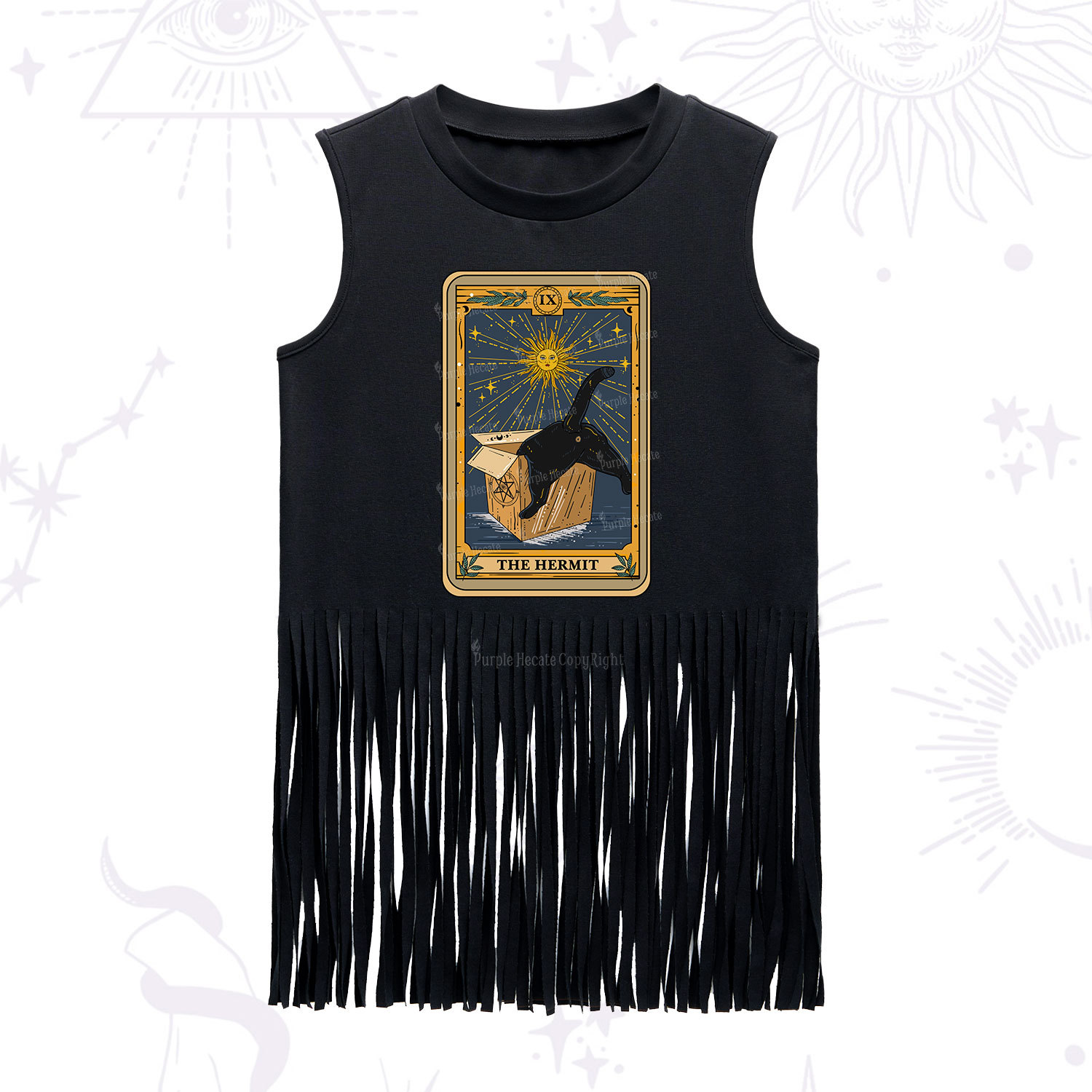 Purplehecate The Cardboard Hermit Cat Tarot Fringe Tank Top