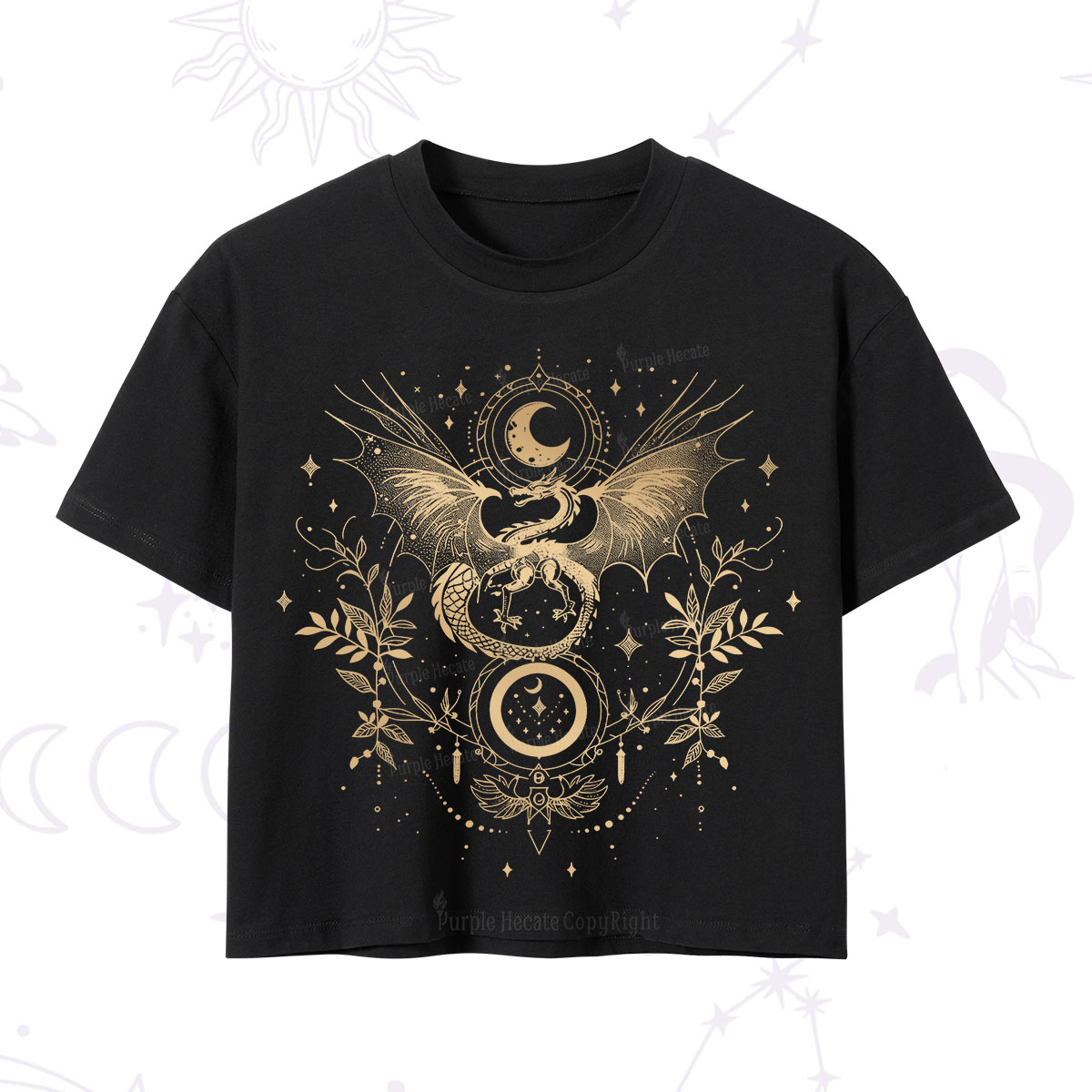 Purplehecate Celestial Dragon Moon Phase Crop T-Shirt