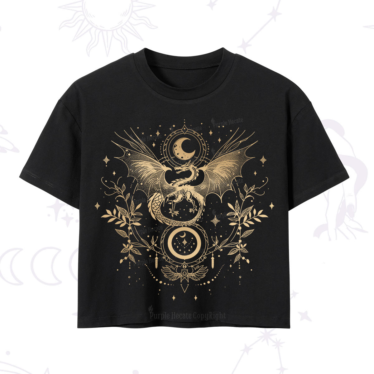 Purplehecate Celestial Dragon Moon Phase Crop T-Shirt
