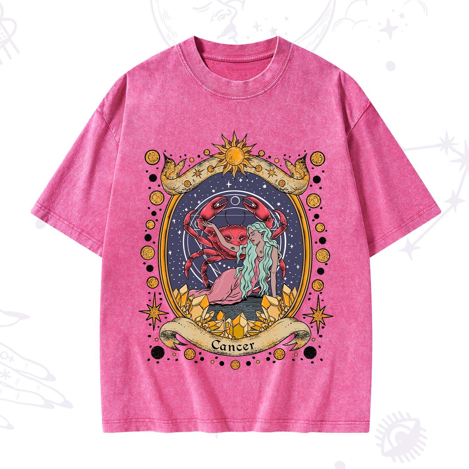 Purplehecate Celestial Cancer Zodiac Washed T-Shirt