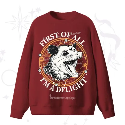 Purplehecate First Of All I Am A Delightful Angry Opossum Fuzzy Ugly Sweater