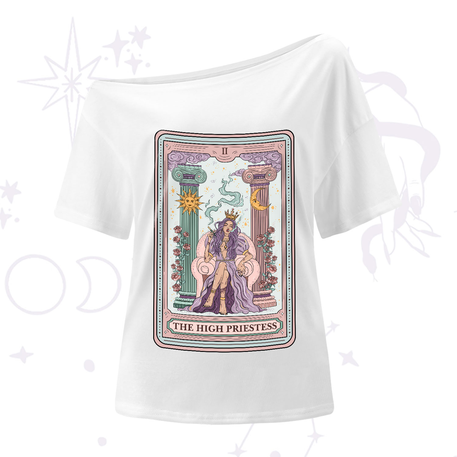 Purplehecate The High Priestess Tarot Card One-Shoulder T-Shirt
