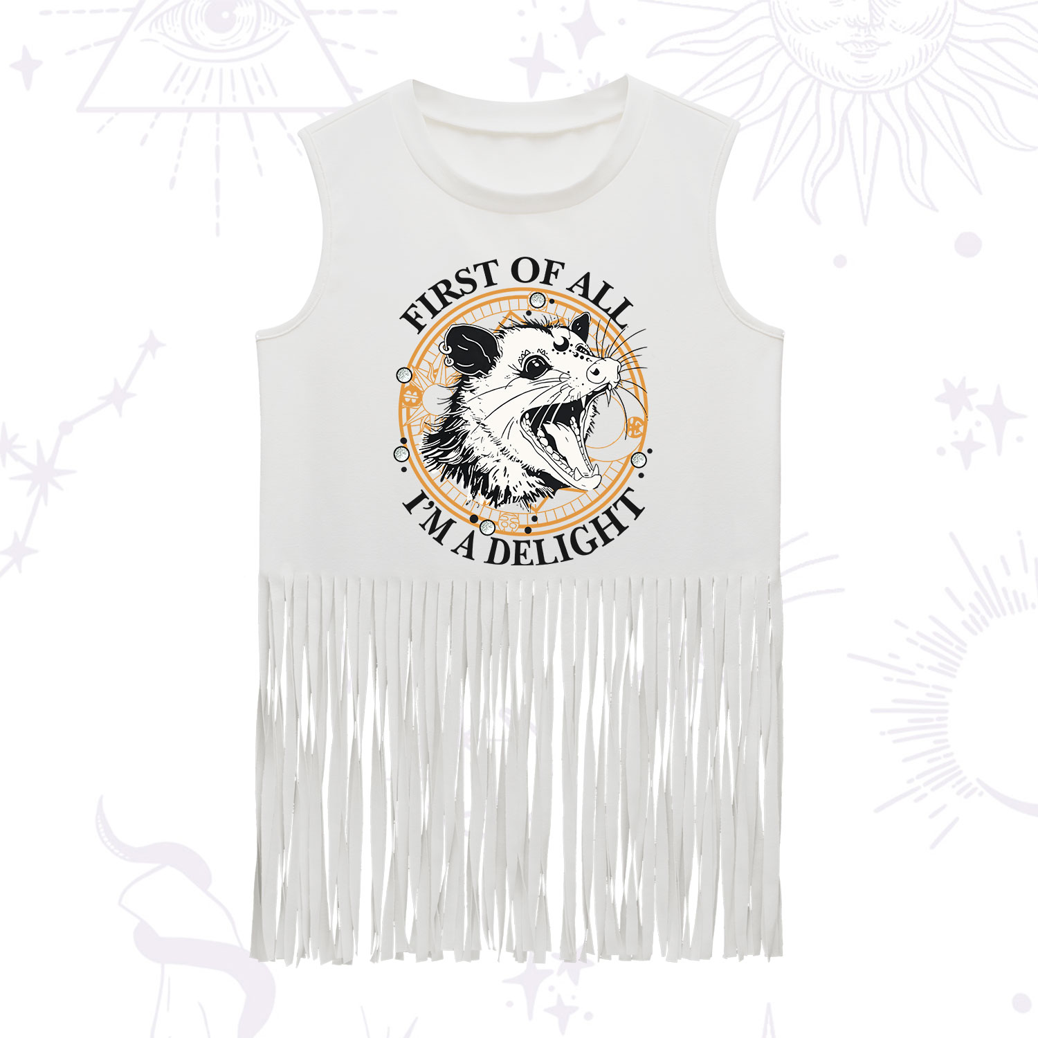 Purplehecate First Of All I Am A Delightful Angry Opossum Fringe Tank Top