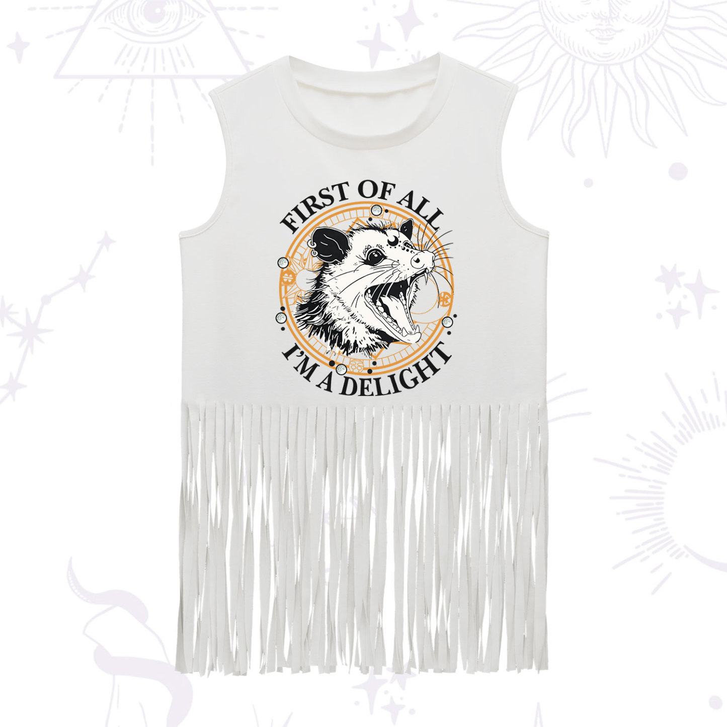 Purplehecate First Of All I Am A Delightful Angry Opossum Fringe Tank Top