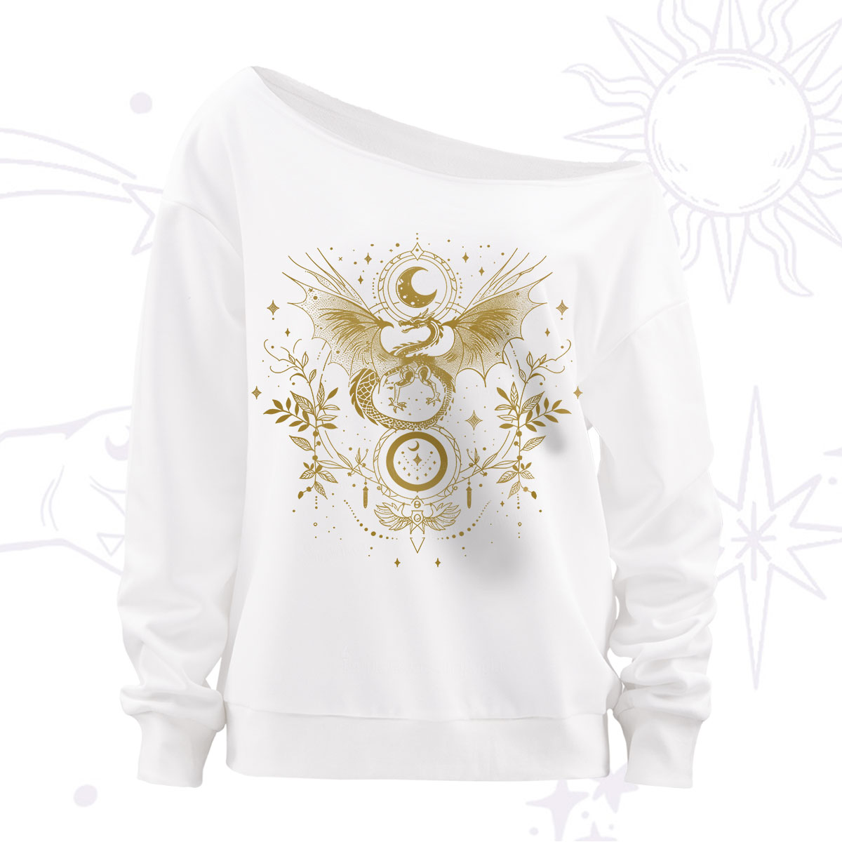 Purplehecate Celestial Dragon Moon Phase Off The Shoulder Sweatshirt