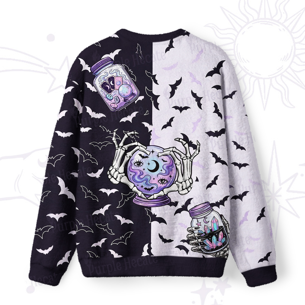 Purplehecate Spooky Potion Bats Fuzzy Ugly Sweatshirt