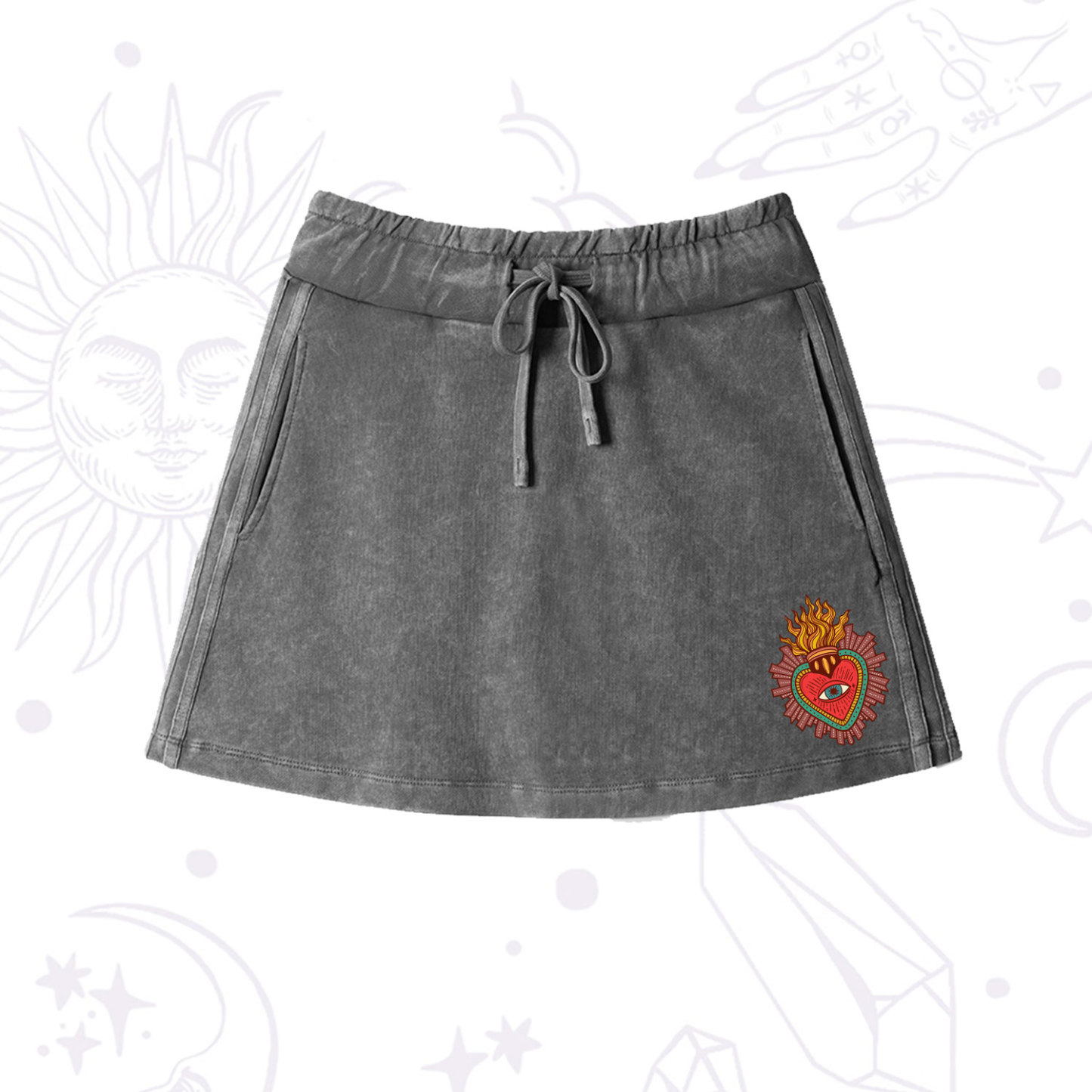 Purplehecate Sacred Heart Washed Drawstring Mini Skirt