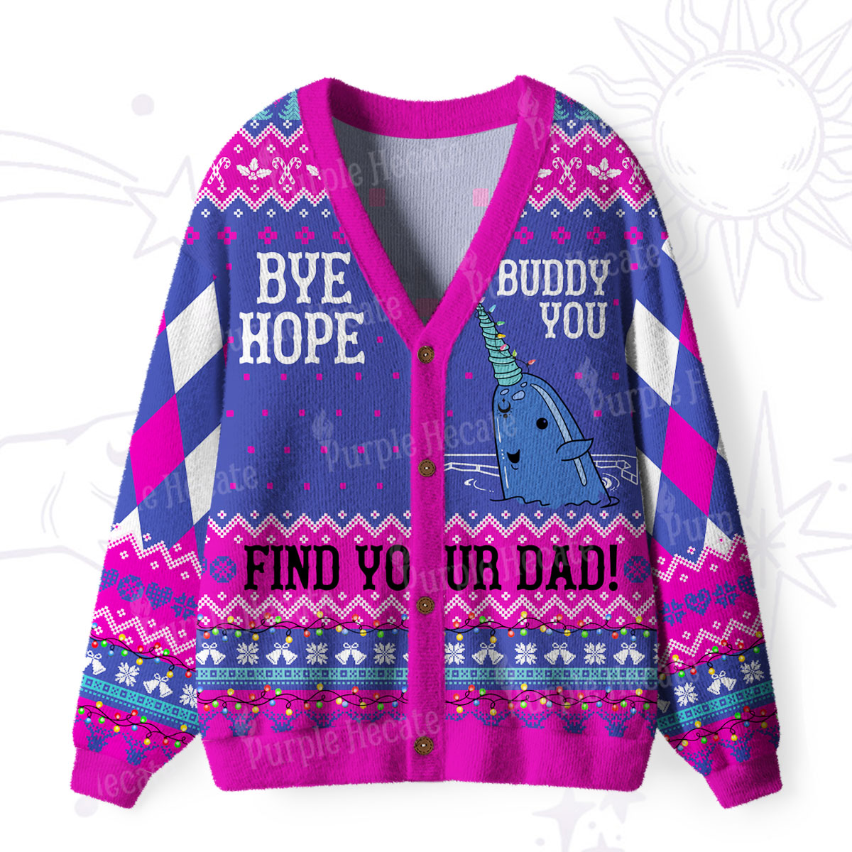 Purplehecate Good Luck Buddy Whale Ugly Cardigan Sweaters