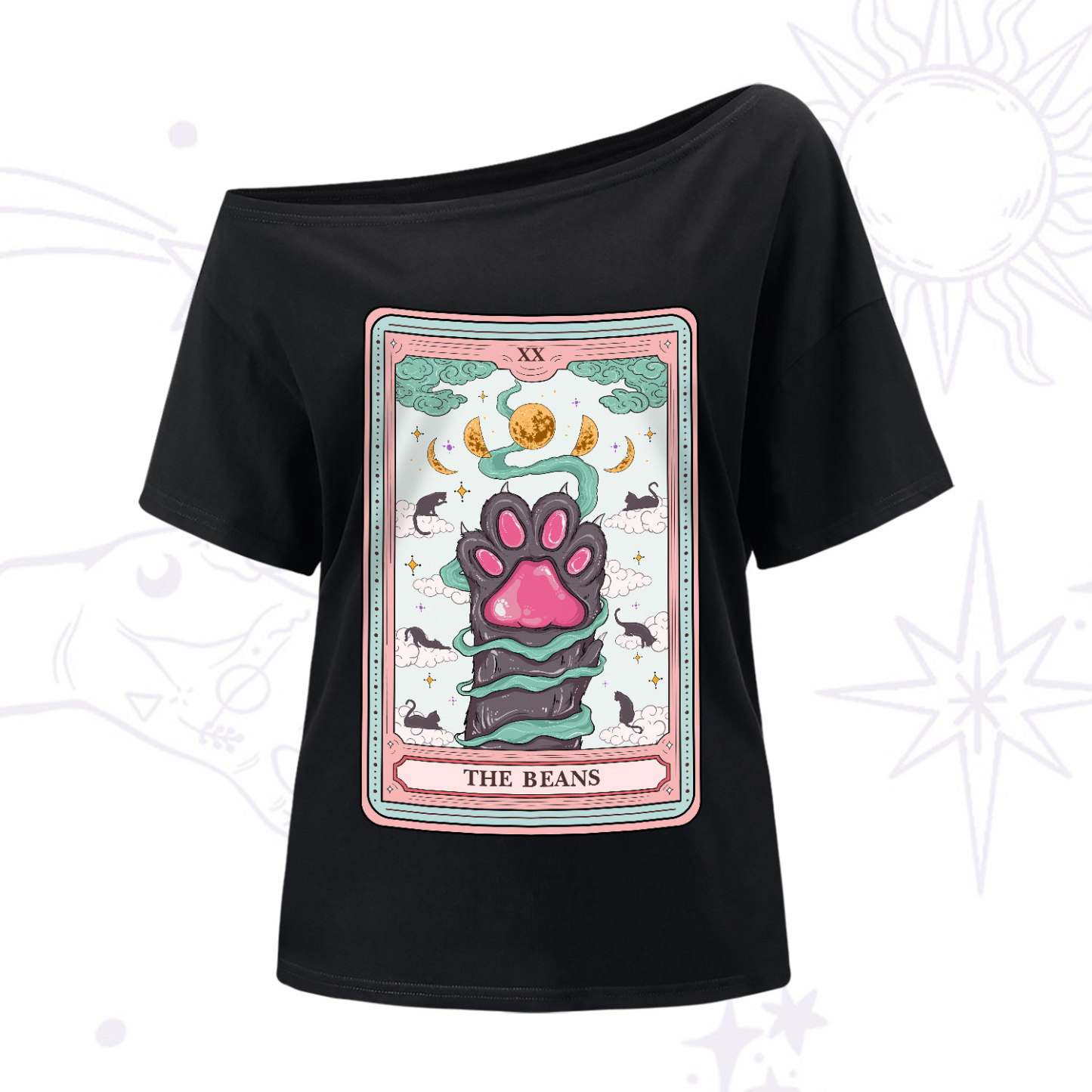 Purplehecate The Beans Cat Tarot One-Shoulder T-Shir