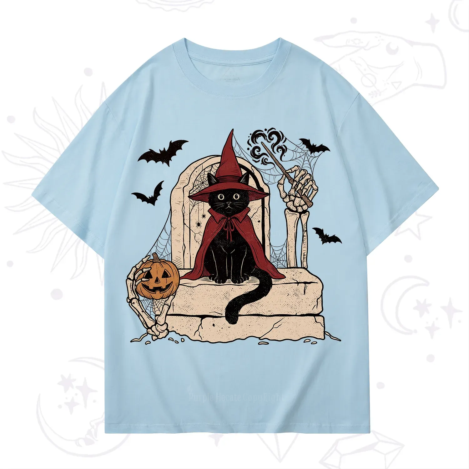 Purplehecate Wizard Black Cat on the Tombstone Halloween T-Shirt