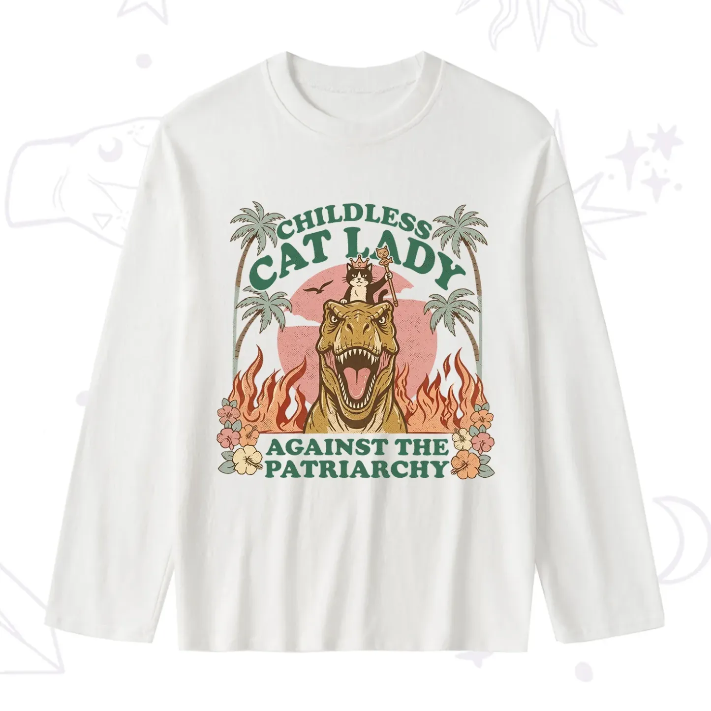 Purplehecate Childless Cat Lady Burn the Patriarchy Slub Long Sleeve T-Shirt