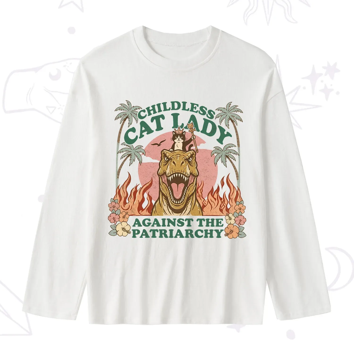 Purplehecate Childless Cat Lady Burn the Patriarchy Slub Long Sleeve T-Shirt