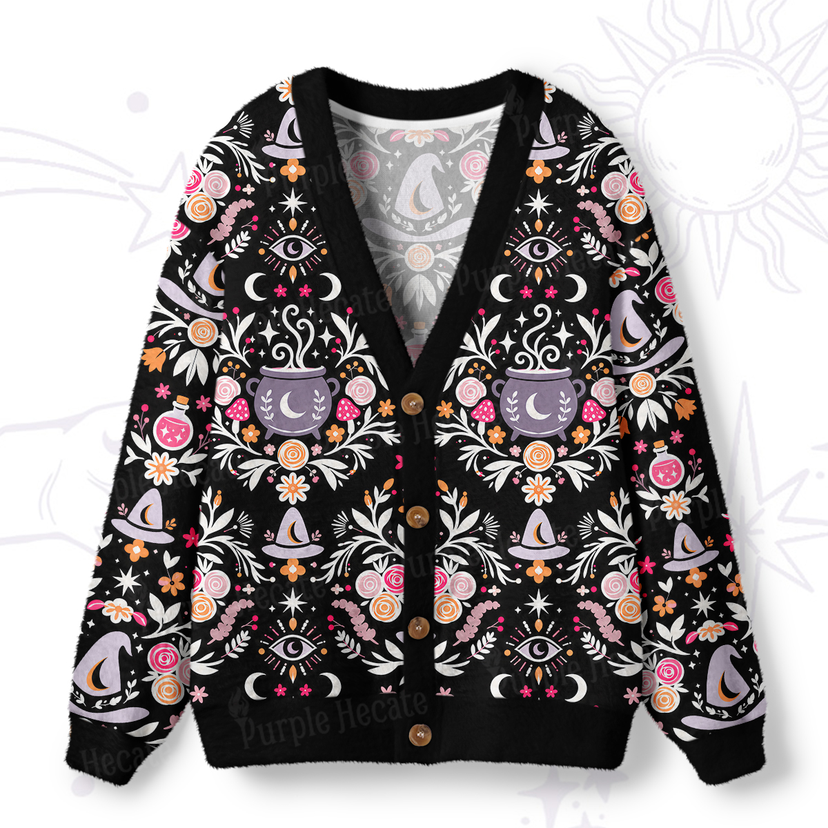 Purplehecate Witchy Brew Ugly Cardigan Sweaters