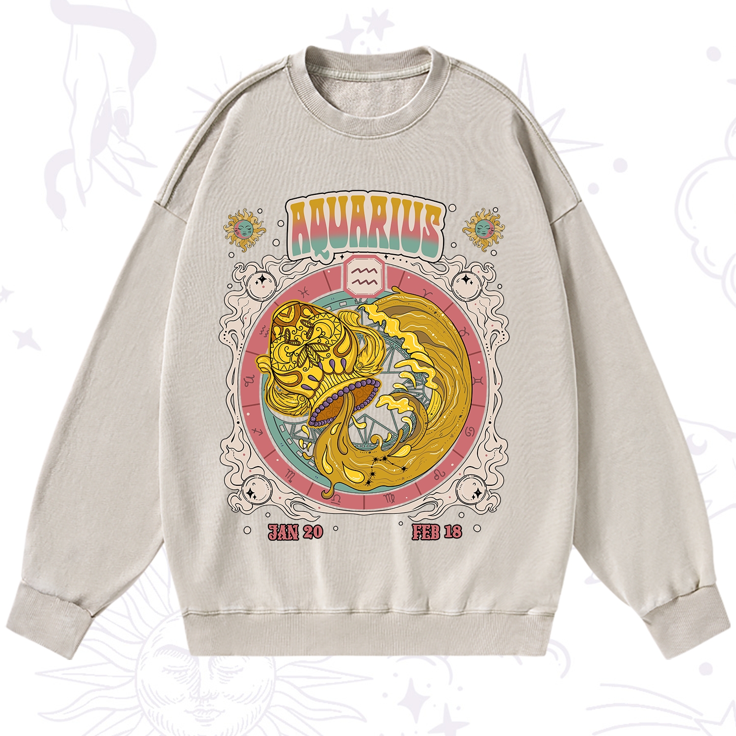 Purplehecate Aquarius Cosmic Zodiac Washed Sweatshirt