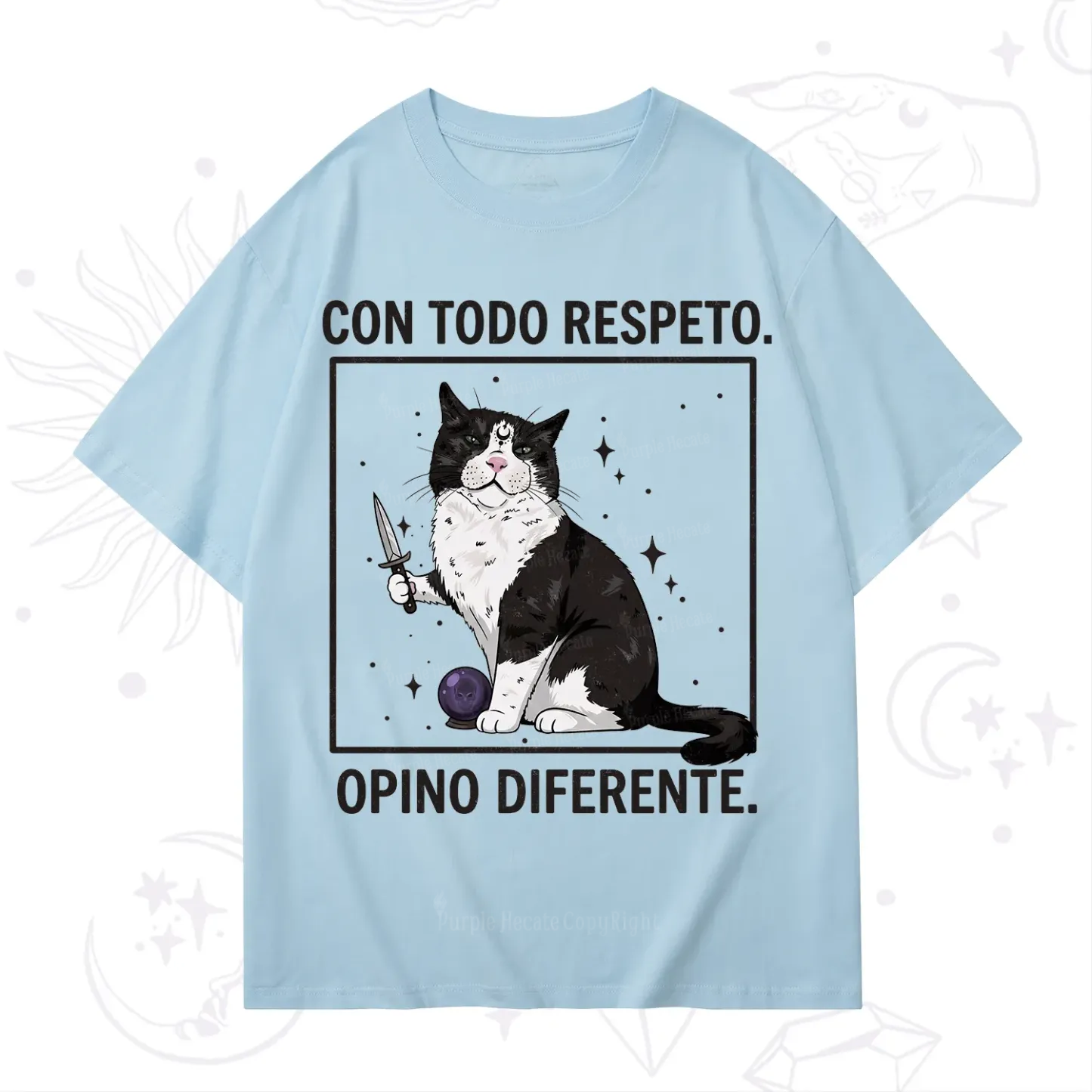 Purplehecate Funny Cat Con Todo Respeto Opino Diferente T-Shirt