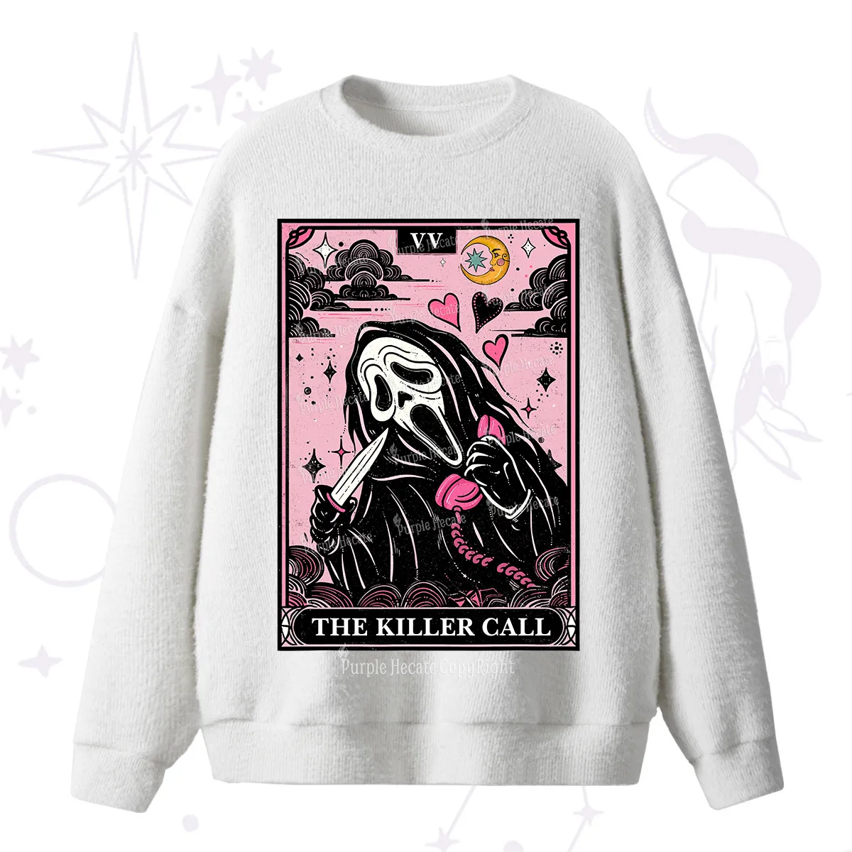 Purplehecate The Killer Call Tarot Card Fuzzy Ugly Sweater
