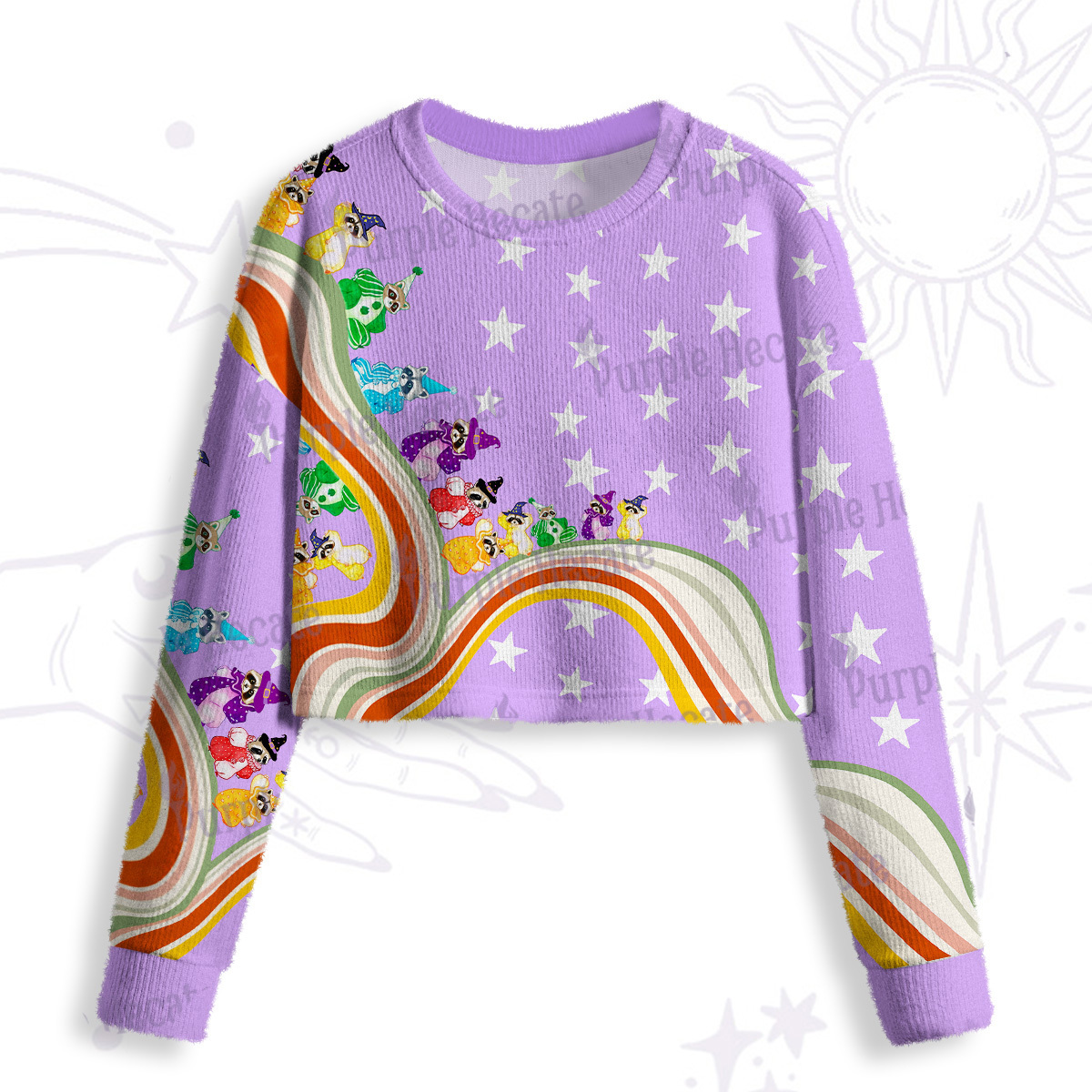 Purplehecate Rainbow Raccoon Star Crop Fuzzy Ugly Sweatshirt