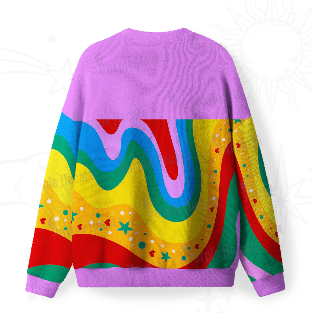 Purplehecate Dreamy Rainbow Waves Fuzzy Ugly Christmas Sweatshirt