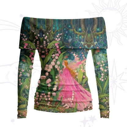 Purplehecate Mystic Secret Lily Fairy Forest Off Shoulder Long Sleeve Knit Top