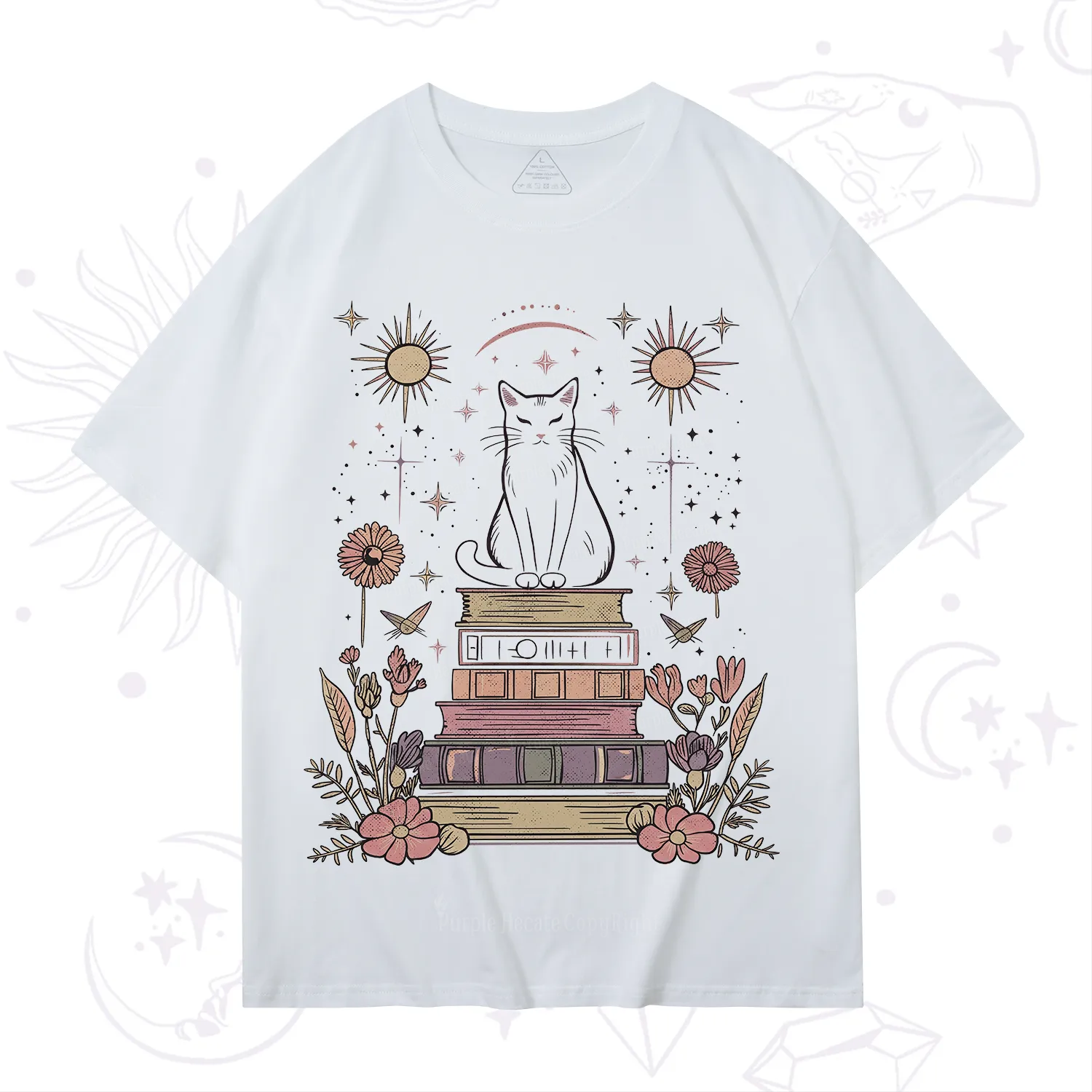 Purplehecate Mystical Cat Reading a Witchy Book T-Shirt