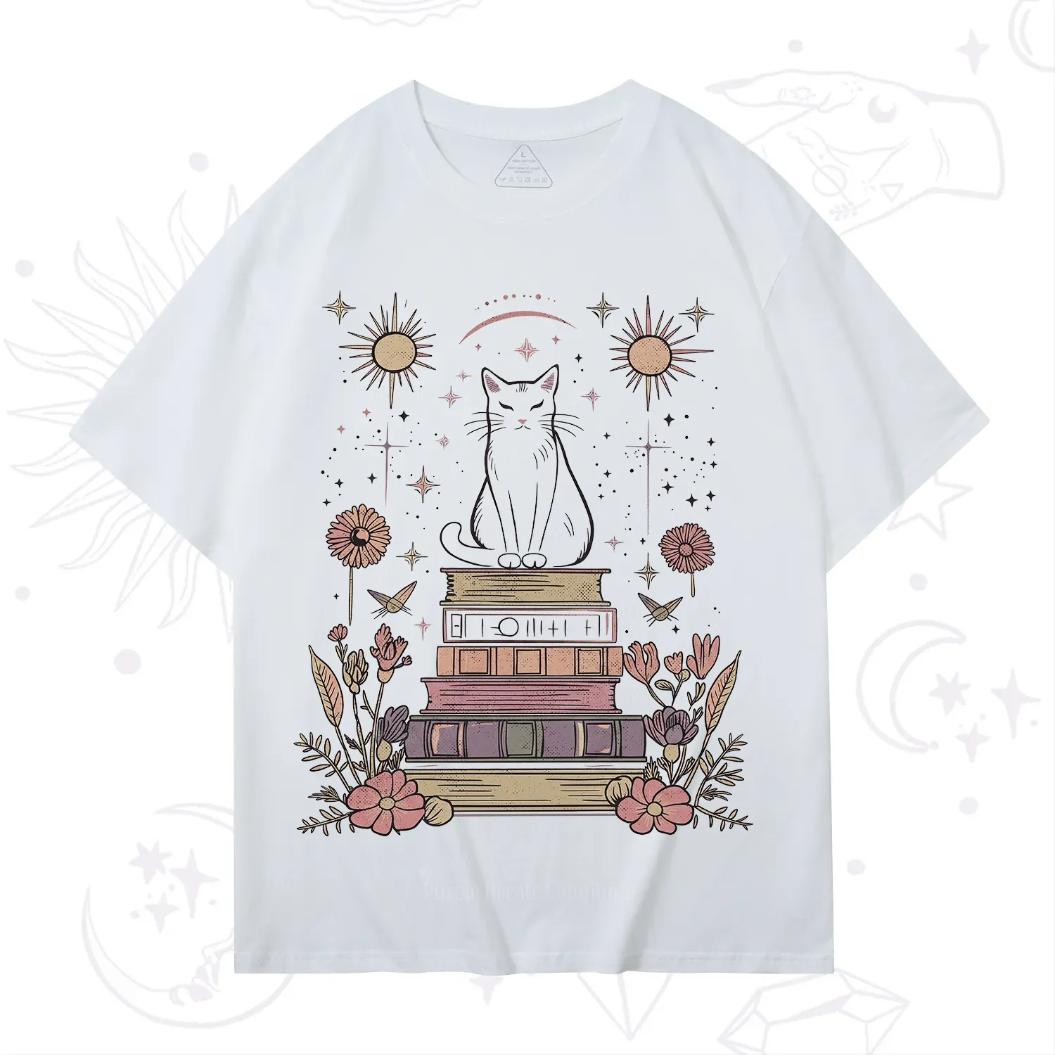 Purplehecate Mystical Cat Reading a Witchy Book T-Shirt