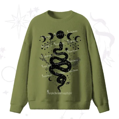 Purplehecate Snake And Moon Phase Comfort Fuzzy Ugly Sweater