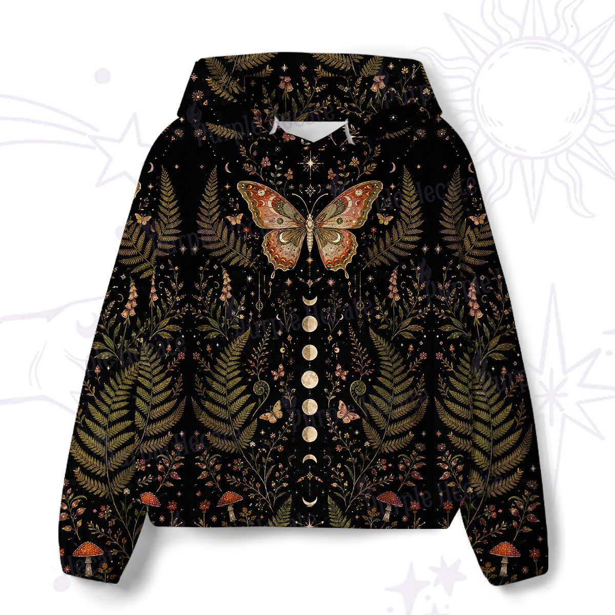 Purplehecate Moon Moth in the Enchanted Forest All-Over Print Hoodie