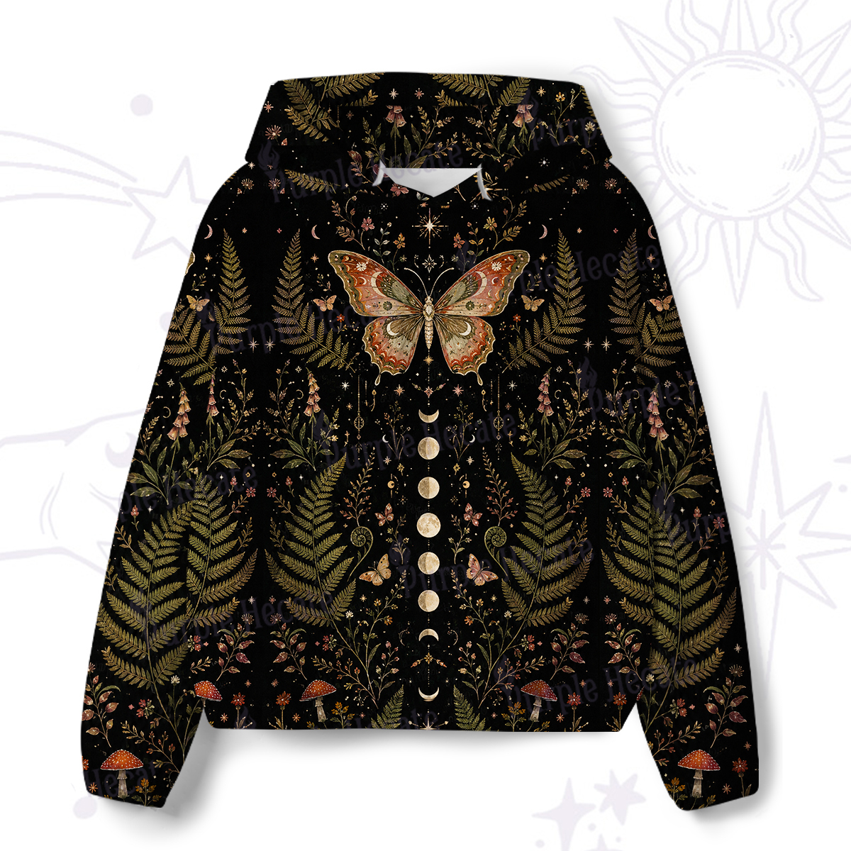 Purplehecate Moon Moth in the Enchanted Forest All-Over Print Hoodie