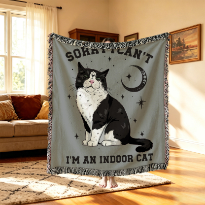 Purplehecate Sorry I Can't Go I'm an Indoor Cat Woven Tapestry Blanket