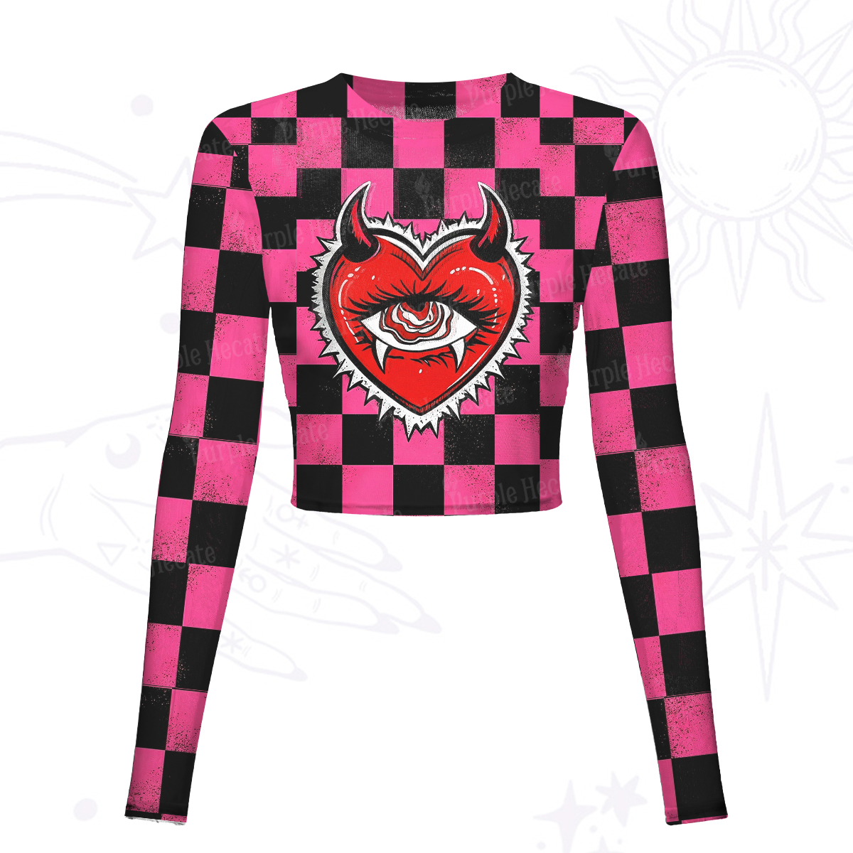 Purplehecate Heart of a Demon Mesh Long Sleeve Crop Top