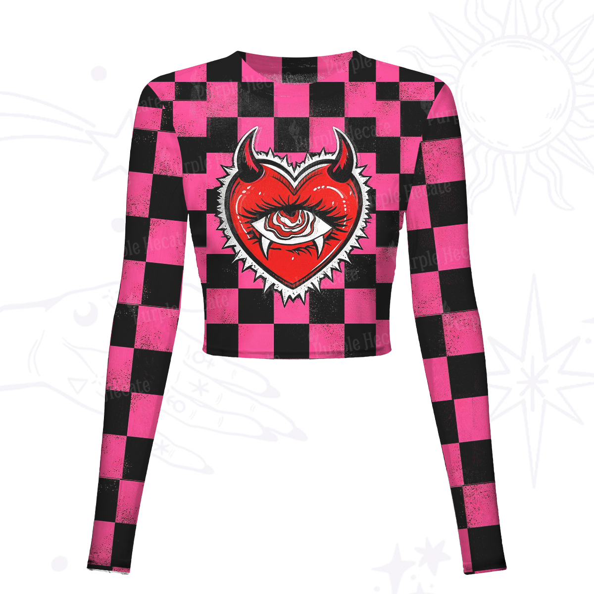 Purplehecate Heart of a Demon Mesh Long Sleeve Crop Top