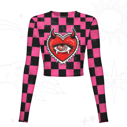 Purplehecate Heart of a Demon Mesh Long Sleeve Crop Top