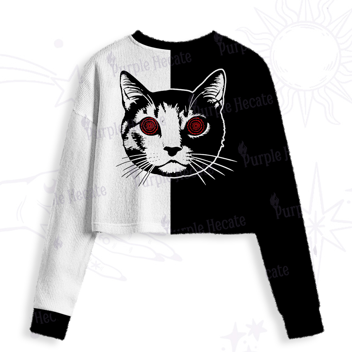 Purplehecate Hypnotic Cat Crop Fuzzy Ugly Sweatshirt