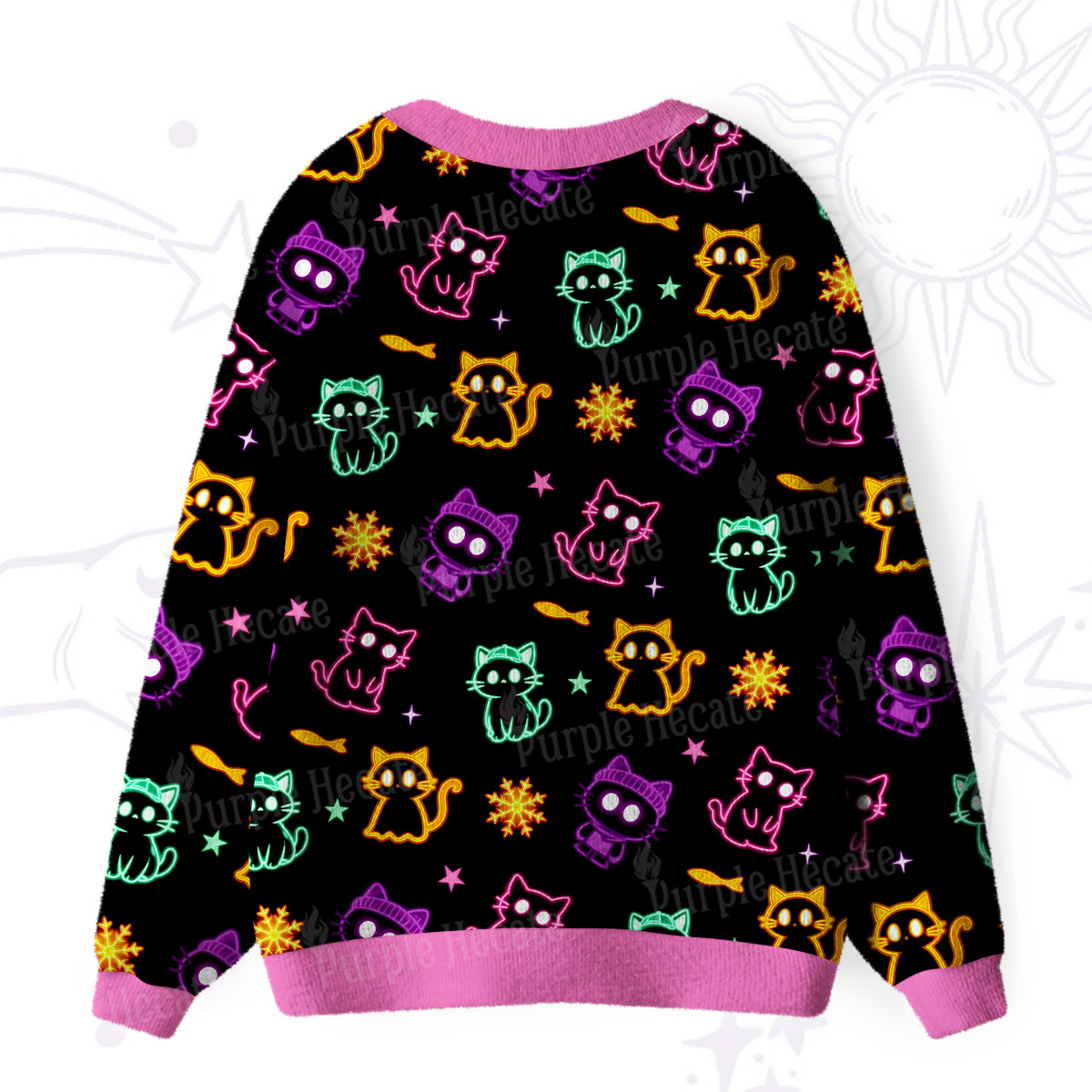 Purplehecate Neon Cat Party Ugly Cardigan Sweaters