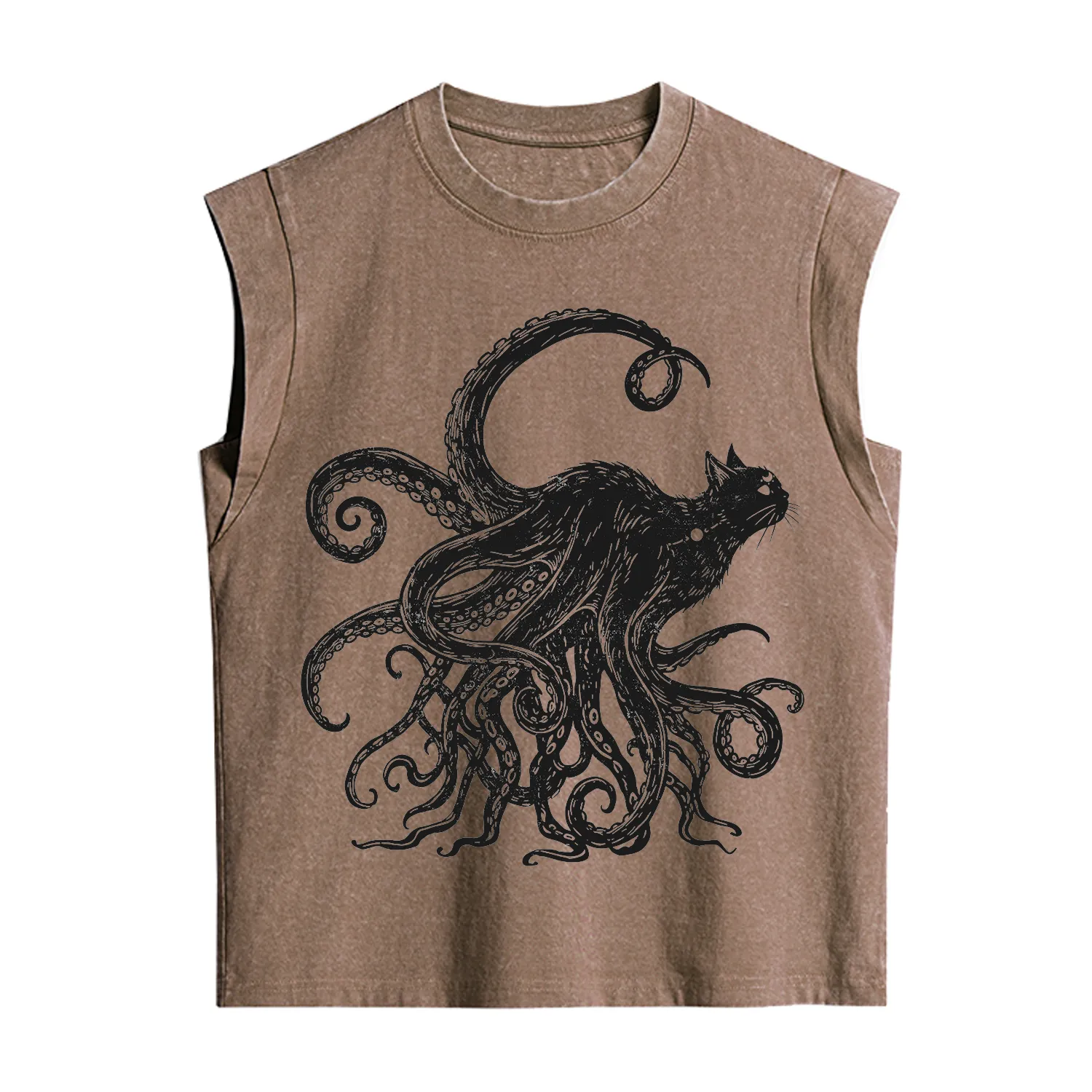 Purplehecate Black Cat with Octopus Tentacles Vintage Washed Tank