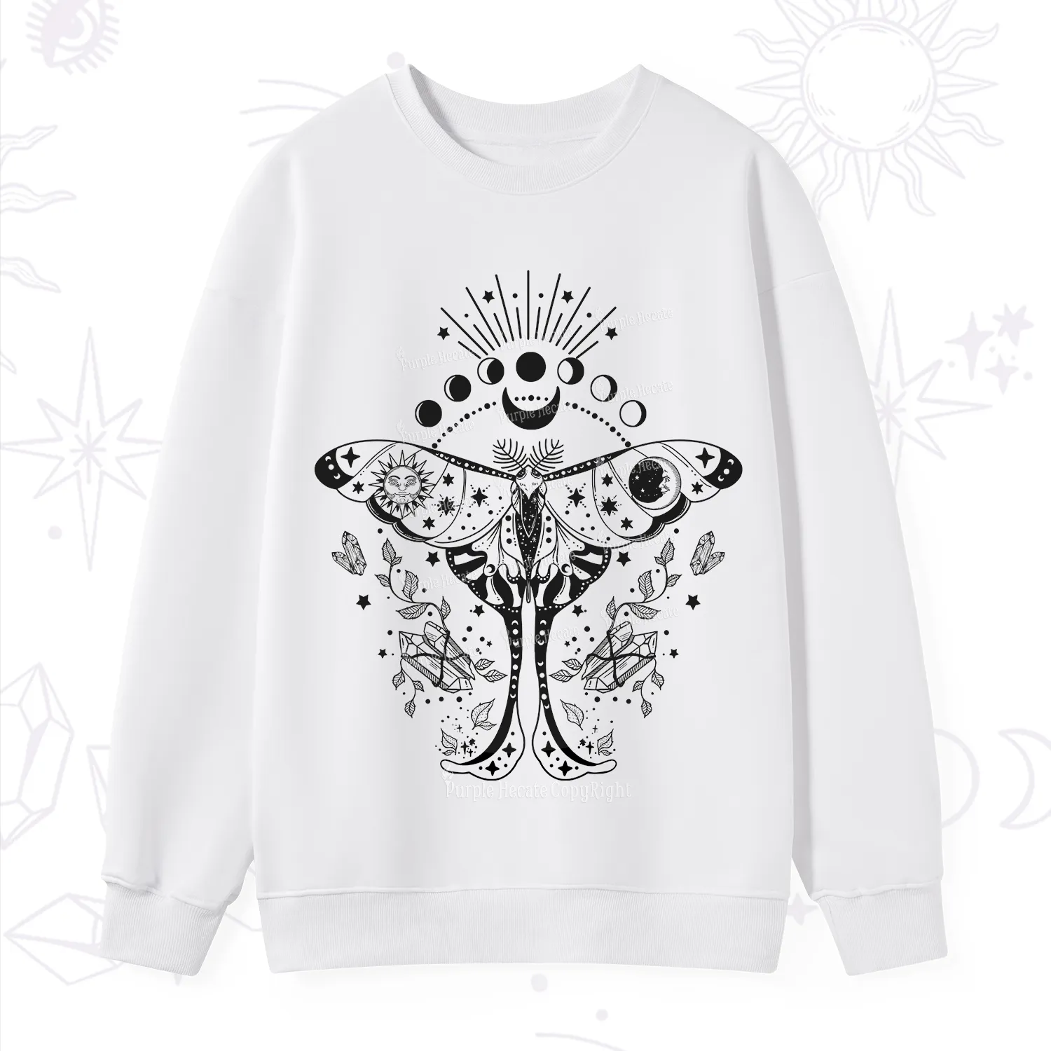 Purplehecate Moonlit Celestial Moth Sweatshirt