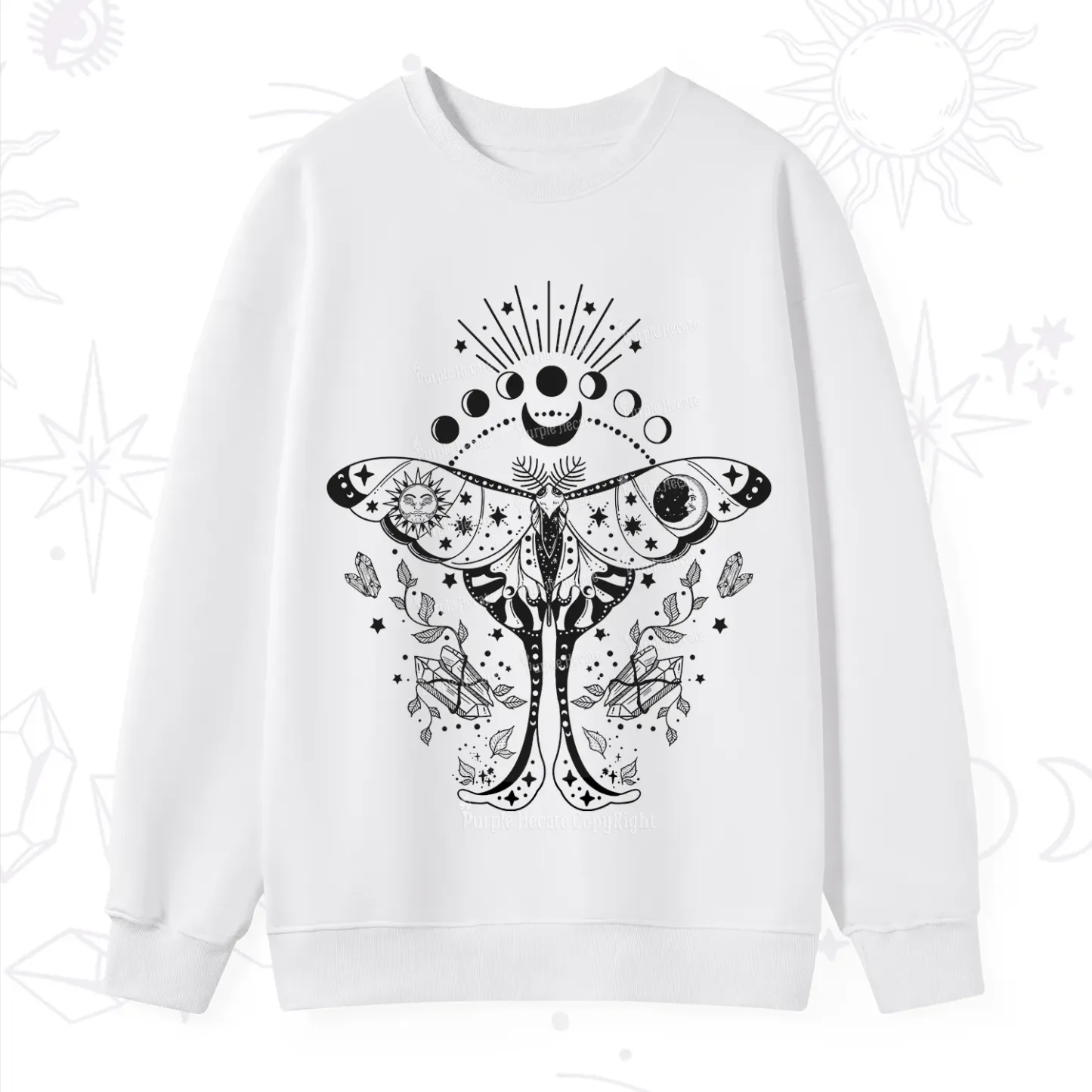 Purplehecate Moonlit Celestial Moth Sweatshirt
