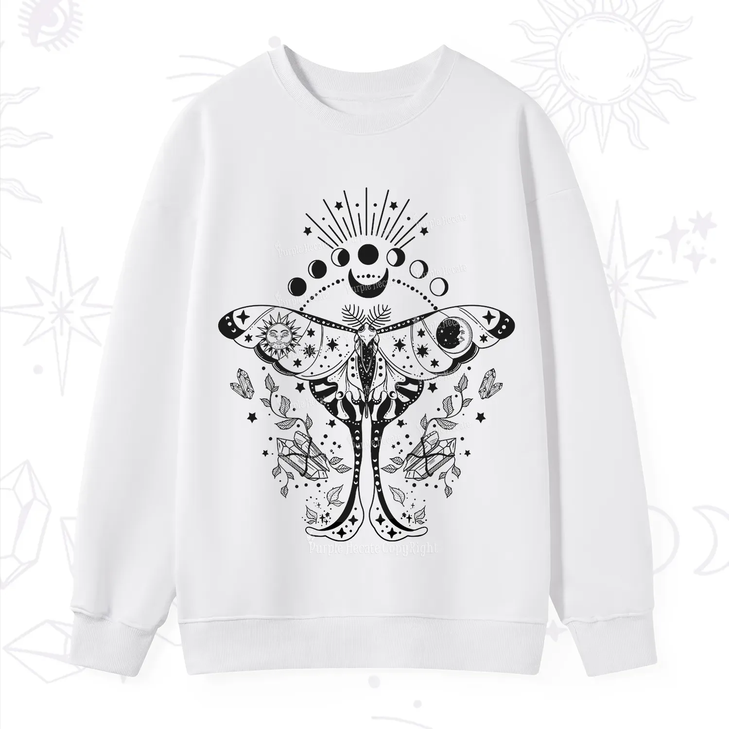 Purplehecate Moonlit Celestial Moth Sweatshirt