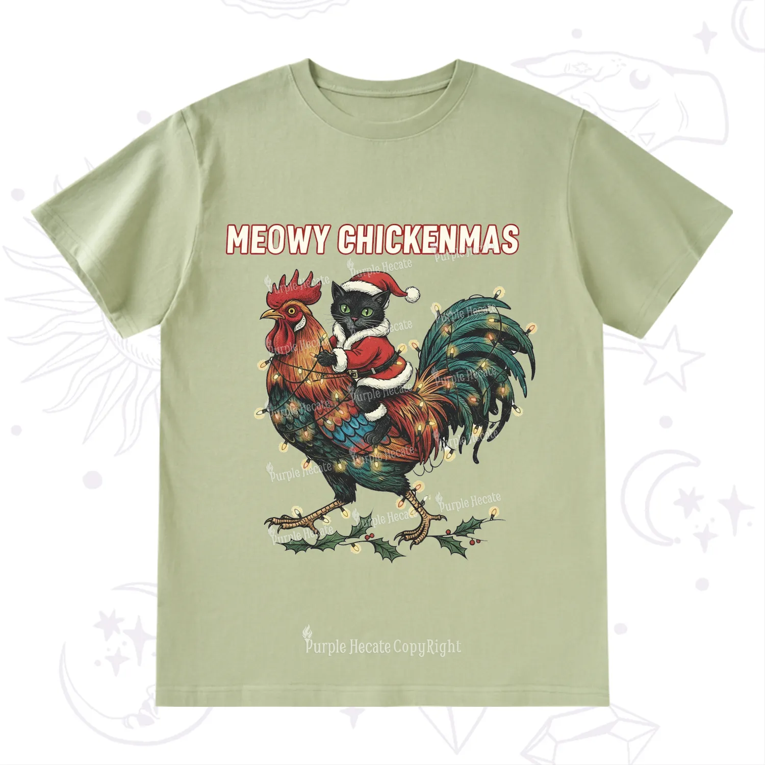 Purplehecate Meowy Chickenmas Christmas T-Shirt