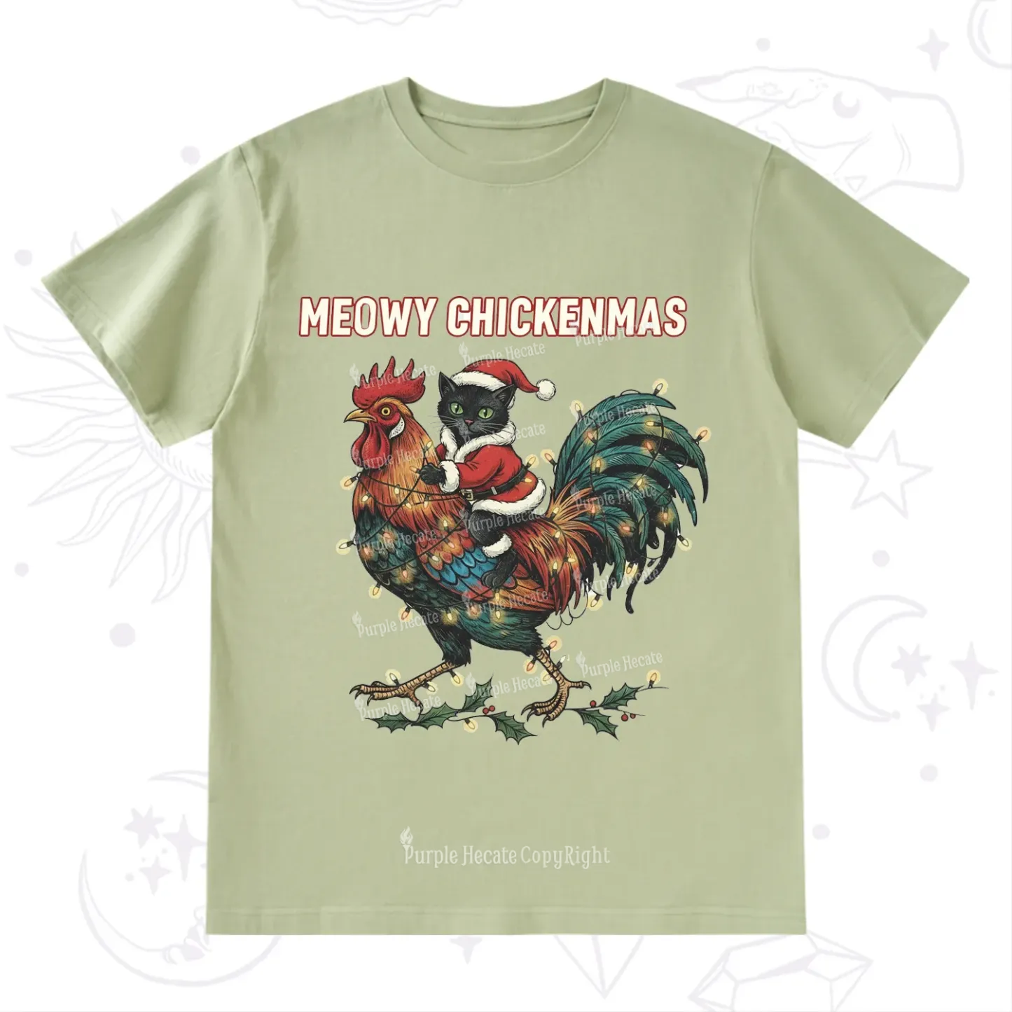 Purplehecate Meowy Chickenmas Christmas T-Shirt