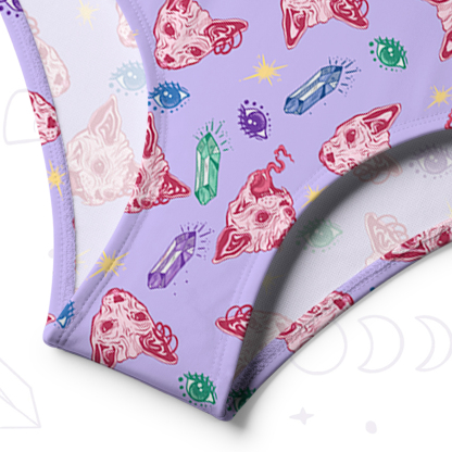 Purplehecate Crystal Cat Skull One-Shoulder One-Piece Swimsuit